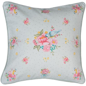 Clayre & Eef Kissenbezug 40x40 cm Grün Baumwolle Quadrat Blumen Dekokissenbezug