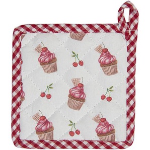 Clayre & Eef Kinder Topflappen 16x16 cm Rot Rosa Baumwolle Cupcakes Mutter Tochter