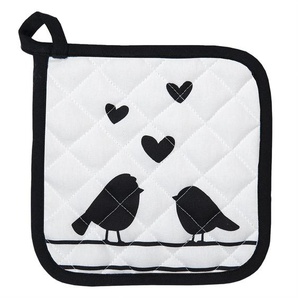 Clayre & Eef Topflappen 20x20 cm Weiß Schwarz Baumwolle Quadrat Herzen Vögel Abfluss-Topflappen