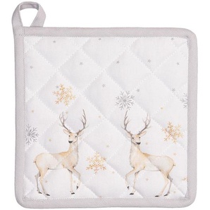 Clayre & Eef Topflappen 20x20 cm Weiß Beige Baumwolle Quadrat Hirsch Abfluss-Topflappen