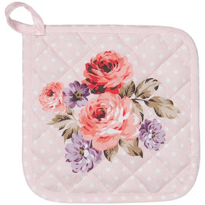 Clayre & Eef Topflappen 20x20 cm Rosa Violett Baumwolle Quadrat Blumen Abfluss-Topflappen