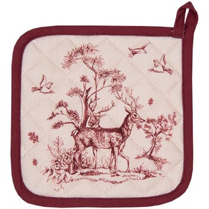 Clayre & Eef Topflappen 20x20 cm Weiß Rosa Baumwolle Quadrat Rentier Abfluss-Topflappen