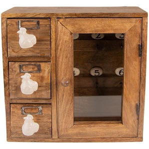 Clayre & Eef Schlüsselkasten 31x10x31 cm Braun Weiß Holz Glas Schlüsselhalter