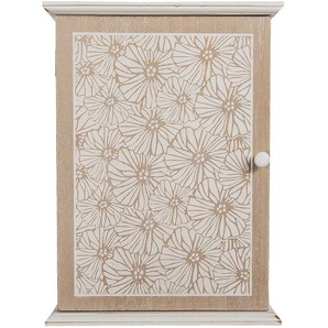 Clayre & Eef Schlüsselkasten 20x7x27 cm Braun Beige Holz Rechteck Blumen Schlüsselhalter