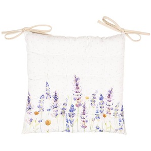 Clayre & Eef Stuhlkissen Schaumstoff 40x40 cm Weiß Violett Baumwolle Quadrat Lavendel Sitzkissen