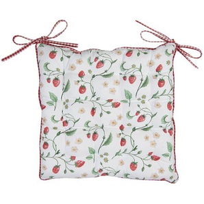 Clayre & Eef Stuhlkissen Schaumstoff 40x40 cm Weiß Rot Baumwolle Quadrat Erdbeeren Sitzkissen