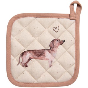 Clayre & Eef Topflappen 20x20 cm Beige Baumwolle Quadrat Dackel Abfluss-Topflappen
