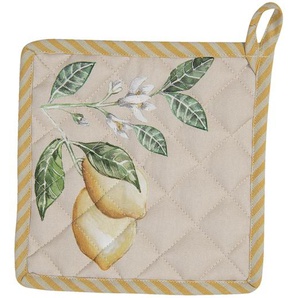 Clayre & Eef Topflappen 20x20 cm Beige Gelb Baumwolle Quadrat Zitrone Abfluss-Topflappen