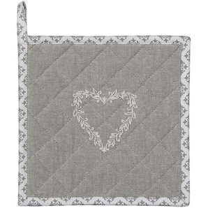 Clayre & Eef Topflappen 20x20 cm Grau Weiß Baumwolle Quadrat Herzen Karos Abfluss-Topflappen