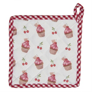 Clayre & Eef Topflappen 20x20 cm Rot Weiß Baumwolle Quadrat Cupcakes Abfluss-Topflappen