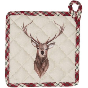 Clayre & Eef Topflappen 20x20 cm Beige Rot Baumwolle Quadrat Hirsch Abfluss-Topflappen