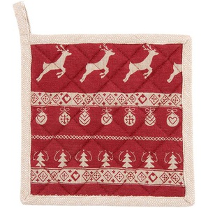 Clayre & Eef Topflappen 20x20 cm Rot Beige Baumwolle Quadrat Weihnachten Abfluss-Topflappen