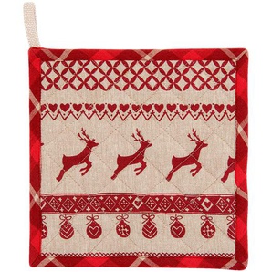 Clayre & Eef Topflappen 20x20 cm Rot Beige Baumwolle Quadrat Weihnachten Abfluss-Topflappen