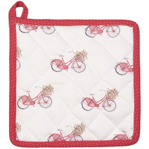 Clayre & Eef Topflappen 20x20 cm Rot Weiß Baumwolle Quadrat Fahrrad Abfluss-Topflappen