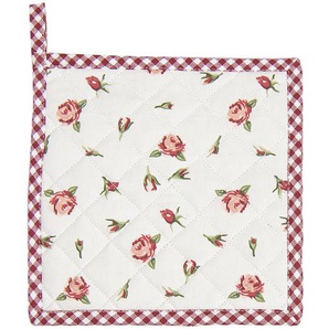 Clayre & Eef Topflappen 20x20 cm Rot Weiß Baumwolle Quadrat Rosen Abfluss-Topflappen