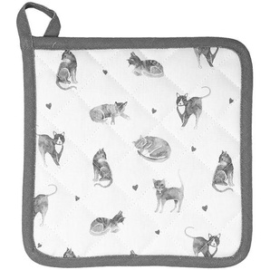 Clayre & Eef Topflappen 20x20 cm Grau Weiß Baumwolle Quadrat Katzen Abfluss-Topflappen