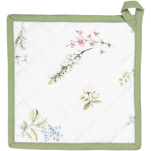 Clayre & Eef Topflappen 20x20 cm Weiß Grün Baumwolle Quadrat Blumen Abfluss-Topflappen