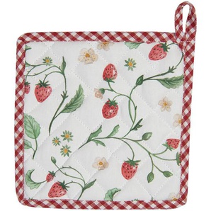 Clayre & Eef Topflappen 20x20 cm Weiß Rot Baumwolle Quadrat Erdbeeren Abfluss-Topflappen