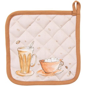 Clayre & Eef Topflappen 20x20 cm Beige Baumwolle Croissant und Kaffee Abfluss-Topflappen