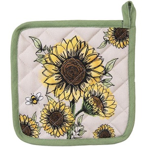 Clayre & Eef Topflappen 20x20 cm Beige Gelb Baumwolle Sonnenblumen Abfluss-Topflappen