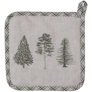 Clayre & Eef Topflappen 20x20 cm Beige Grün Baumwolle Quadrat Tannenbäume