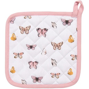 Clayre & Eef Topflappen 20x20 cm Beige Rosa Baumwolle Schmetterlinge Abfluss-Topflappen