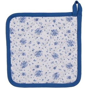 Clayre & Eef Topflappen 20x20 cm Weiß Blau Baumwolle Quadrat Rosen