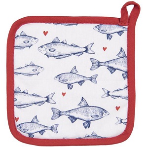Clayre & Eef Topflappen 20x20 cm Weiß Blau Baumwolle Quadrat Fische Abfluss-Topflappen