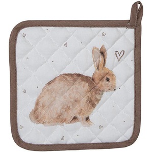 Clayre & Eef Topflappen 20x20 cm Weiß Braun Baumwolle Quadrat Kaninchen