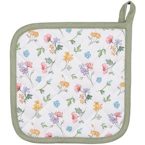 Clayre & Eef Topflappen 20x20 cm Weiß Grün Baumwolle Quadrat Blumen