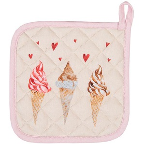 Clayre & Eef Topflappen 20x20 cm Beige Rosa Baumwolle Quadrat Eis Abfluss-Topflappen