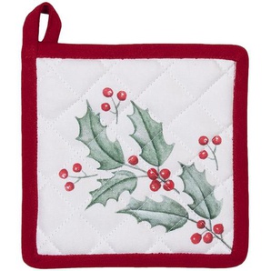 Clayre & Eef Kinder Topflappen 16x16 cm Weiß Rot Baumwolle Hirsch und Stechpalmenblätter Mutter Tochter