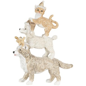 Clayre & Eef Figur Tiere 12x4x17 cm Grau Beige Polyresin Tiere Weihnachtsdekoration
