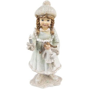 Clayre & Eef Figur Kind 19 cm Beige Grün Polyresin Weihnachtsdekoration