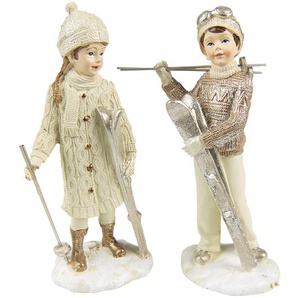 Clayre & Eef Figur 2-er Set Kinder 14 cm Beige Polyresin