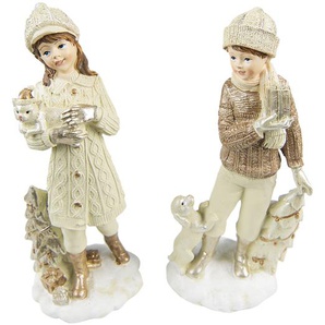 Clayre & Eef Figur 2-er Set Kinder 22 cm Beige Polyresin