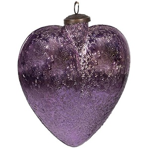 Clayre & Eef Weihnachtskugel Herz 16 cm Violett Glas Herzförmig Weihnachtsbaumschmuck