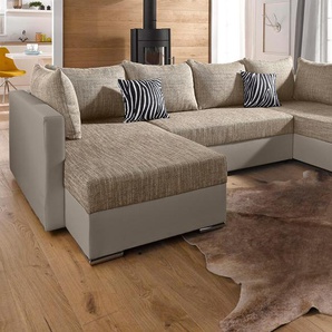 Wohnlandschaft COLLECTION AB Sofas Gr. B/H/T: 294 cm x 80 cm x 92 cm, Kunstleder SOFTLUX-Struktur, ohne Federkern, braun (schlamm, cappuccino) Wohnlandschaften Sofas mit Bettfunktion, wahlweise Federkern