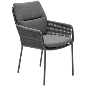 COMO Gartenstuhl, grau, Rope 5mm rund, Gestell: Aluminium, anthrazit, inkl. Auflage dunkelgrau