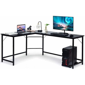 Computertisch mit CKunstleder-Ständer auf Rollen, L-förmig, Metallrahmen und holz, 168 x 125 x 74 cm schwarz - Costway