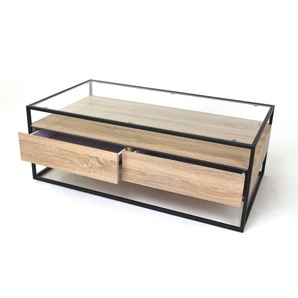 Concept Bozen II Couchtisch Klarglas 2 Schubladen Metallgestell