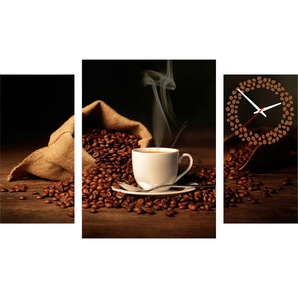 Bild mit Uhr CONNI OBERKIRCHER´S Coffe - Kaffee III Bilder Gr. Ø, Kaffee, beige (schwarz, beigebraun) Mehrteilige Bilder Wanduhren mit dekorativer Uhr, Kaffeebohnen, Küche