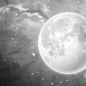 CONSALNET Vliestapete Mond auf Beton Tapeten Gr. B/L: 2,08 m x 1,46 m, schwarz-weiß (weiß, schwarz) Vliestapeten Tapeten