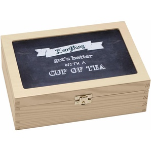 Teebox CONTENTO Everything gets better with a cup of tea Lebensmittelaufbewahrungsbehälter Gr. B/H/L: 16,5 cm x 9 cm x 23,5 cm, beige (natur) Kaffeedosen, Teedosen Keksdosen