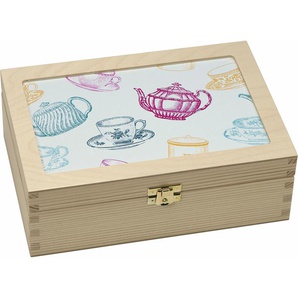 Teebox CONTENTO Tassen/Kannen grafisch Lebensmittelaufbewahrungsbehälter Gr. B/H/L: 16,5 cm x 9 cm x 23,5 cm, beige (natur) Kaffeedosen, Teedosen Keksdosen
