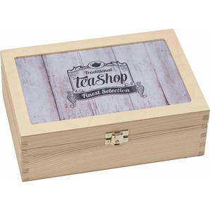 Teebox CONTENTO Traditional Tea-Shop Finest Selection Lebensmittelaufbewahrungsbehälter Gr. B/H/L: 16,5 cm x 9 cm x 23,5 cm, beige (natur) Kaffeedosen, Teedosen Keksdosen