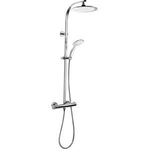 CORNAT Duschsystem Style- verchromt - Mit Thermostatarmatur - Variabler Bohrlochabstand, Höhe 102 cm, 5 Strahlart(en), Komplett-Set, 5 Strahlarten: Normal-, Soft-, Massagestrahl - Anti-Kalk