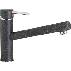 CORNAT Spültischarmatur Zelina - Hochwertiger Messingkörper - Granit schwarz / verchromt Schwenkbarer Auslauf / Hochdruck-Armatur / Küchenarmatur / Wasserhahn