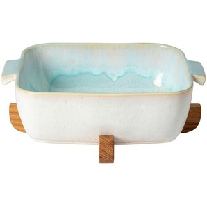 Costa Nova Auflaufform Eivissa, Hellblau, Weiß Hochglanz, Holz, Keramik, Eiche, 0,00 L, quadratisch, 30x13x32 cm, Handmade in Europe,