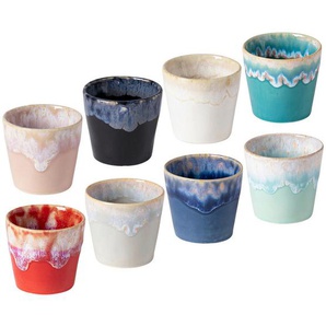Costa Nova Tassenset Grespresso, Hellrosa, Hellrot, Hellblau, Weiß, Türkis, Schwarz, Grau, Blau, Keramik, Holz, 8-teilig, Eiche, 80 ml, Handmade in